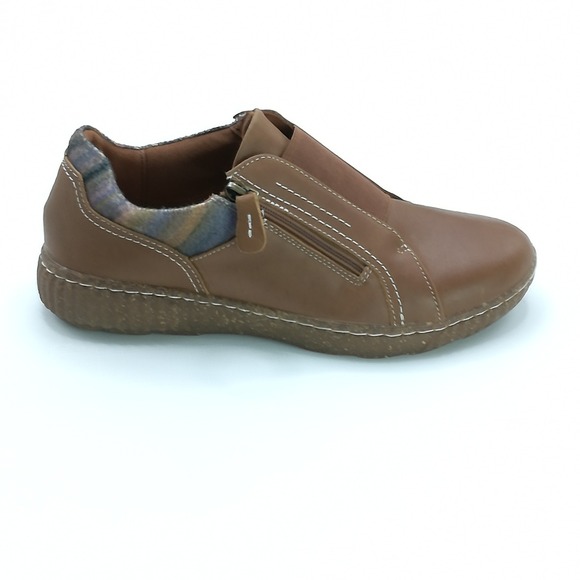 Clarks Shoes Womens Caroline Cove Brown Leather Zip Comfort Loafer 8.5 - Picture 1 of 10